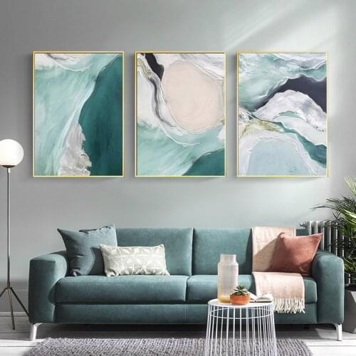 Nordic Abstract Green Sea Rivers Mountains Canvas Art Painting Print Poster Wall Picture Living Room Office Simple Decoration