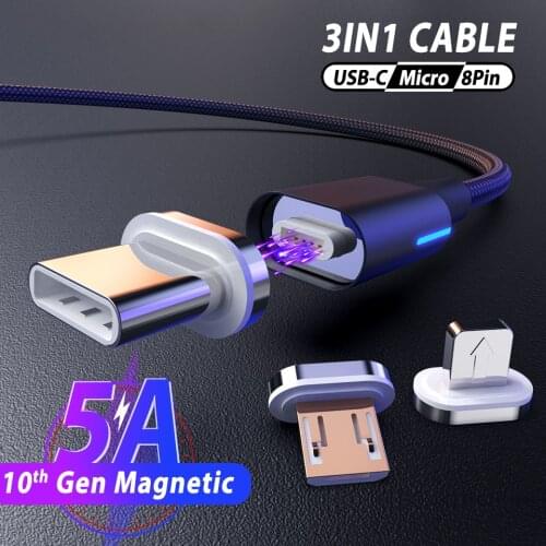 USB C 5A super fast charging type C magnetic charging data cable with LED indicator suitable for iPhone 12pro Samsung S20 Xiaomi