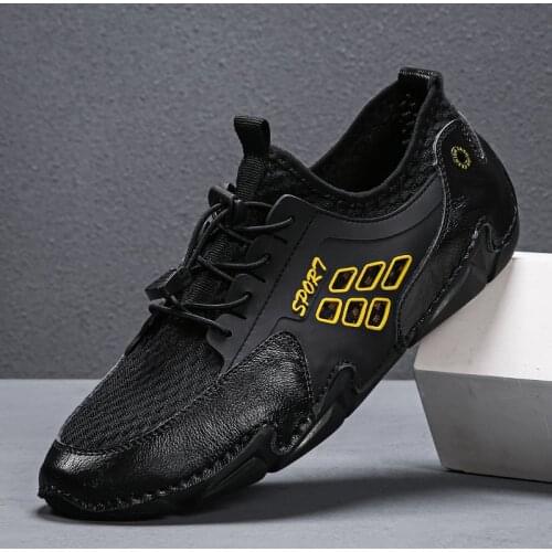 Mens Casual Shoes Sneakers Driving Shoes Comfortable Mesh Split Leather Outdoor Breathable Loafers Flats Outdoor Moccasins