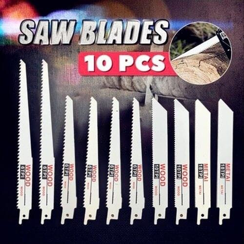 10PCS Reciprocating Saw Blade Set for Wood Pruning Reciprocating Metal Cutting Power Tools