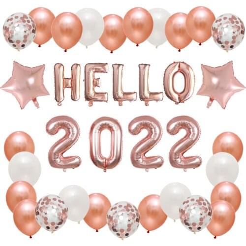 37Pcs Gold Silver Hello 2021 Balloons Set 18inch Star 12inch Confetti Latex Balloon Christmas Happy New Year Party Decorations