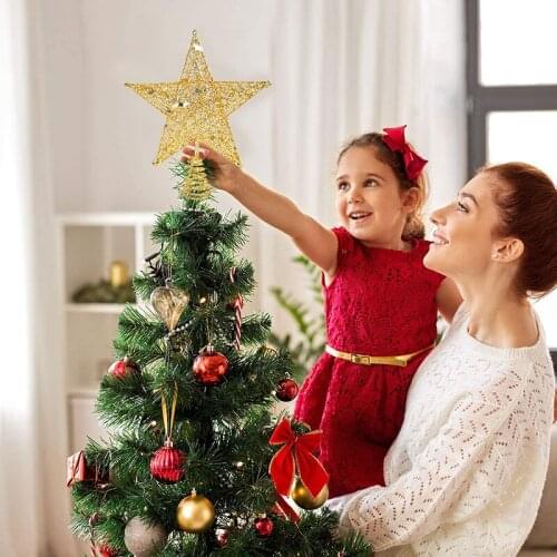 2022 New Gold Silver Glitter Christmas Tree Top Iron Star Christmas Decorations For Home Xmas Tree Ornaments Navidad New Year