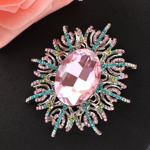 Luxury full crystal statement brooch pink rhinestone fashion brooch pins banquet wedding corsage accessories