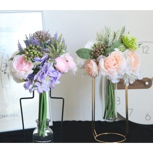 Silk Rose Peony Pink Flower Artificial Wedding Bridal Bouquets Handmade Popular Silk Flowers Country Wedding Supplies