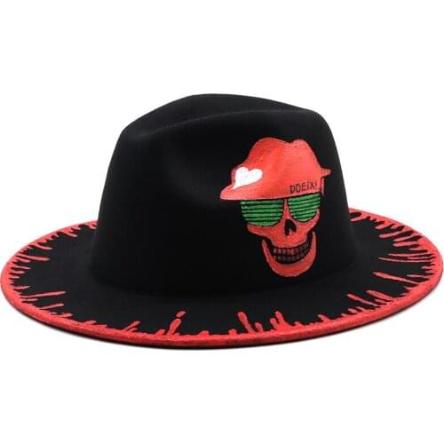 Simple Women Men Painted Wool Fedora Hat Gentleman Elegant Lady Winter Autumn Wide Brim Jazz Church Panama Sombrero Cap