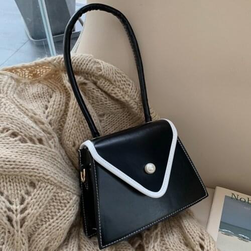 Vintage Pearl Flap Shoulder Crossbody Bags For Women 2021 PU Leather Womens Designer Simple Handbag Female Travel Messenger Bag