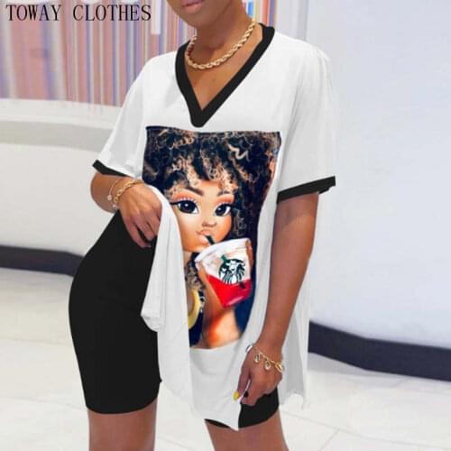 Fashion Print Batwing Sleeve Top & Short Set Homewear Loungewear Two Pieces Sets Tracksuits Loose Side Split T-shirt Shorts