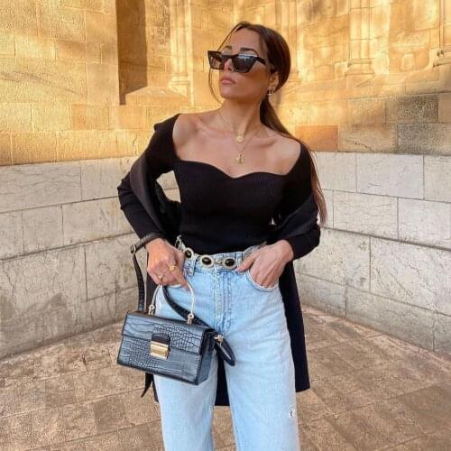 JUNWU Spring And Autumn Three-Color Sweater Tube Top Neckline Design Elastic Fabric Strapless Sexy Elegant Za British Style