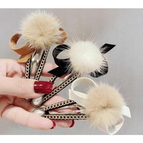 Fashion Autumn Winter Bow Hairpins Pearl Hair Ball BB Clip Adult Korean Hairgrips Bows for Girls Women Hair Kawaii Accessories