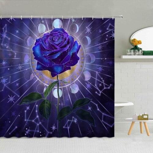 3D Blue Rose Shower Curtains Constellation Sun Moon Backdrop Pattern Butterfly Raindrop Fabric Bathroom Supplies Hanging Curtain