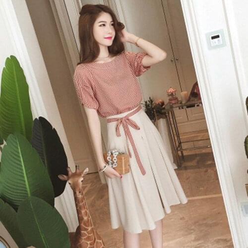 Summer Skirt 2021 French Sweet Striped T-Shirt Skirts Two-Piece Women High Waist Sexy Light Dress Fashion Casual Simple Dresses