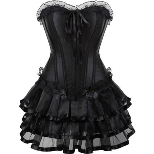 Burlesque Corset and Skirt Set Tutu Overbust Corset For Women Floral Lace Trim Corsets Dress Gothic Vintage cosplay Costume