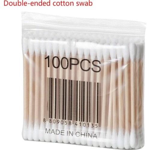100/200pcs Double-head cleaning cotton swabs with wooden handle cleaning applicator for makeup/ear washingSkin cleansing