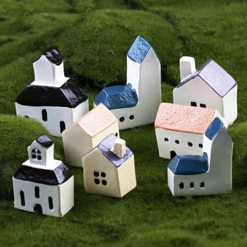 2PCS Chimney Coffee House Castle Church Sandy Beach Miniature Garden Decorations Moss Micro Landscape Fairy Garden Decor