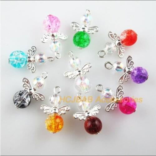 20 New Dancing Angel Charms Silver Plated Wings Mixed Beads Pendants 14x21mm