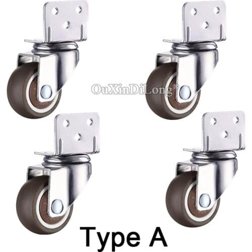 4PCS 1 Inch L Type Furniture Flower Stand Casters Crib Rubber Wheel Swivel Mute Brake Caster Furniture Hardware Fittings
