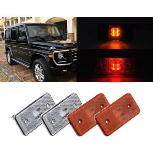 4x Front Clear Rear Red Lens Amber Red Led Side Marker Lights For Benz W463 G-Class G500 G550 G55 AMG G63 AMG 2002-2014