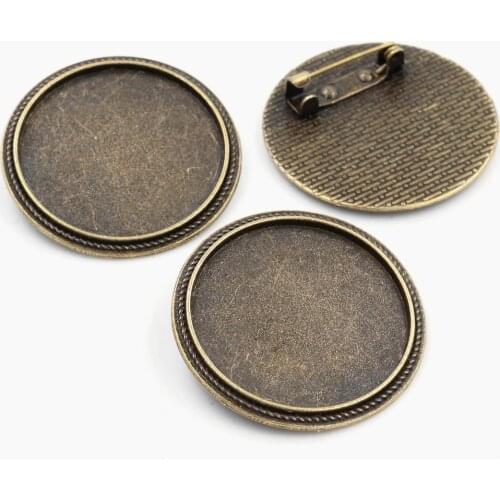 5pcs 30mm Inner Size Antique Bronze Brooch Pin Classic Style Cabochon Base Setting (B6-03)