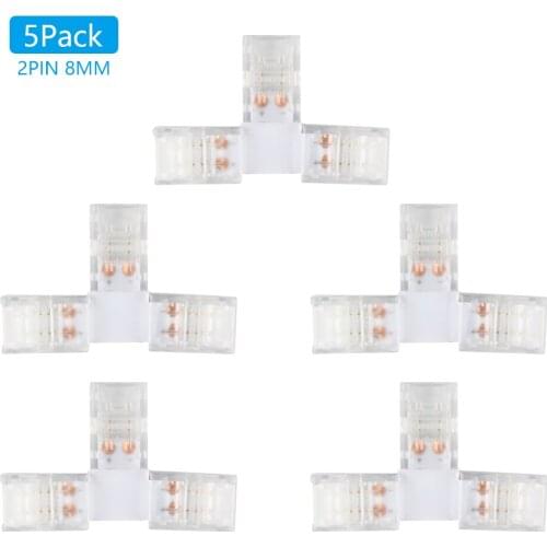 VIPMOON 5pcs LED Strip Light Connector 2 Pin 8mm PCB L/T/X Shape LED Corner Strip Adapter For SMD 5050 3528 2835 LED Strip Light