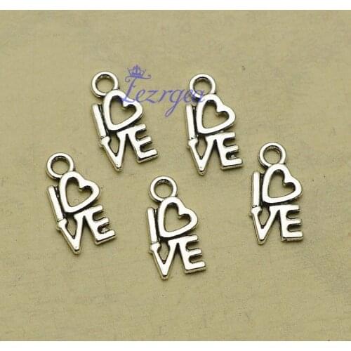 50pcs/lot--7x14mm, Antique silver plated love charms,DIY supplies, Jewelry accessories