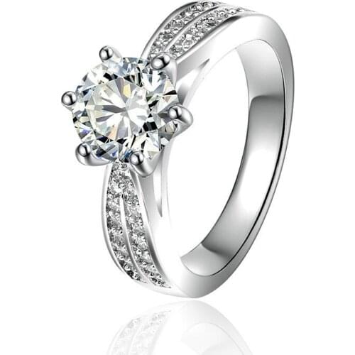 5A Rhinestone Engagement Wedding Ring 6 prong With White Zirconia CZ Finger Rings For Woman S925 Sterling Silver Fine Jewelry