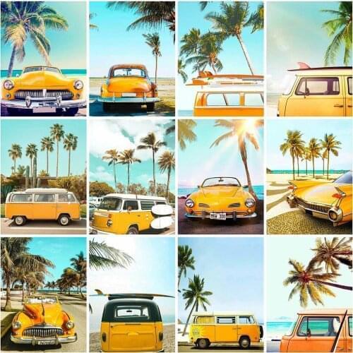 Diamond Painting Seaside Landscape Diy Diamond Embroidery Bus Cross Stitch Mosaic Beach Scenery Rhinestones Handmade Wall Art