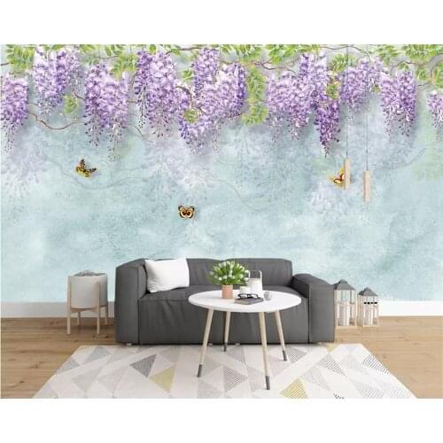 Beibehang Custom wallpaper 3D mural Nordic small fresh hand-painted watercolor cartoon flowers garden mural background wall