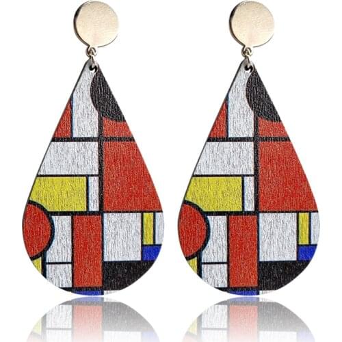 Monterian Art Pattern Wood Statement Drop Earring Jewelry Simple Metal Retro Vintage Bohemian Geometric Casual Unique Earrings