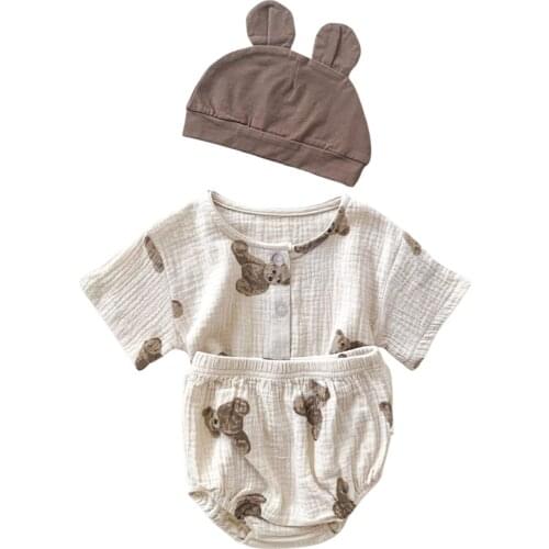 2021 Baby’s Cardigan and Shorts & Hat Set Cute Little Bear Short Sleeve Tops and Triangle Short Pants