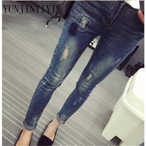 Elastic Waist Hole Stretch Denim Maternity Belly Jeans Autumn Spring Pants Clothes for Pregnant Women Pregnancy Pencil Trousers