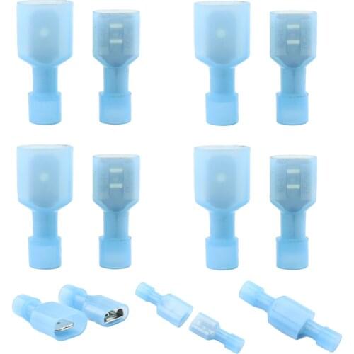 FDFN2-250 MDFN2-250 transparent Blue Fully Insulated Spade Electrical Crimp Connectors- Mixed Male & Female