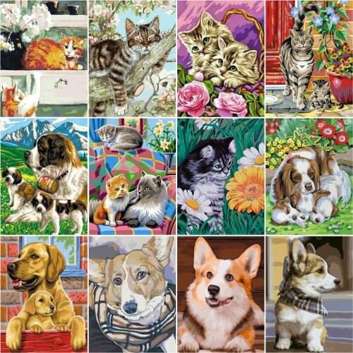 HUACAN Paint By Number Cat Animal Drawing On Canvas HandPainted Painting Art Gift DIY Coloring By Number Dog Kits Home Decor
