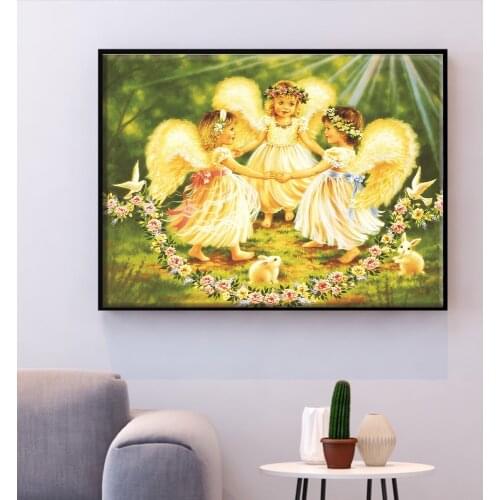 HUACAN Embroidery Angel Girl Portrait Cotton Thread Painting DIY Needlework DMC Kits 14CT Cross Stitch Home Decoration