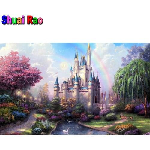 Fantasy fairy tale castle 5d diy diamond painting full drill mosaic art cartoon forest diamond embroidery children room decor