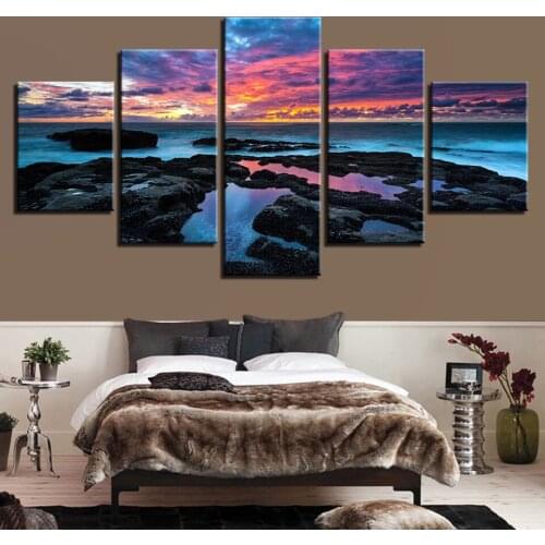 Canvas Painting Home Decor Bedside Background Wall Art 5 Piece Seaview Reef Setting Sun Picture HD Print Modular Abstract Poster