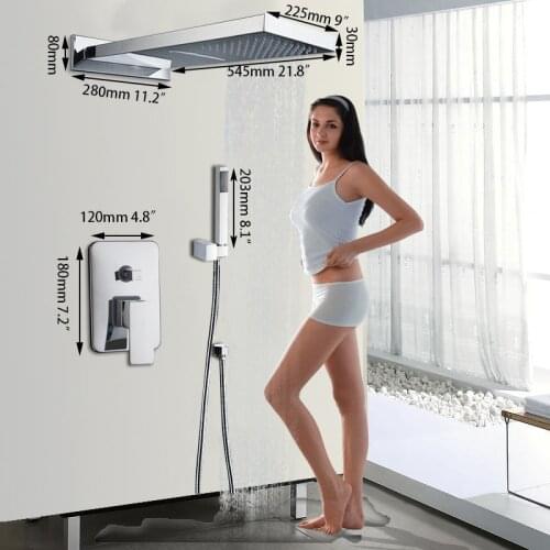 KEMAIDI Bathroom Brass 3 Functions Waterfall &Rainfall Message Shower Faucet Set With Hand Shower Chrome Finished Wall Mounted