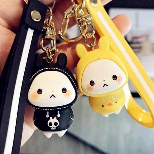 Creative Cute Cartoon Animal Kawaii Doll Car KeyChain Female Bag Pendant Small Fresh Simplicity Resin Rabbit Bells Keyring Gift