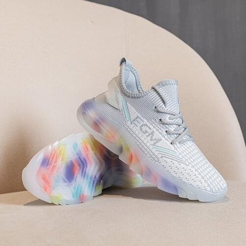 Ins Fashion Rainbow Jellies Sole Knitted Breathable Platform Coconut Dorky Dad Shoes White Mesh Vulcanized Sneakers for Women
