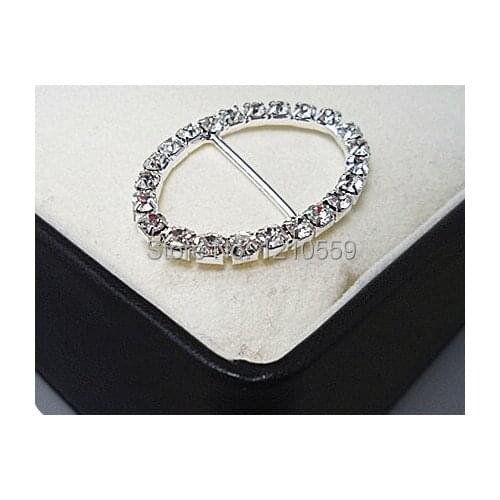 100 Pieces Inner Diameter 17MM Round Chair Sash Ribbon Bouquet Slider Silver Tone Diamante Rhinestone Buckle B