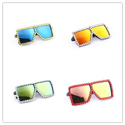 Square Oversized Sunglasses Womens Fashion Handmade Color with Diamond Sunglasses Retro Big Frame Travel Sunglasses UV400