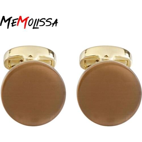 MeMolissa French shirt cufflinks for mens Brand Classic Brown Opal Round Cuff link Wholesale Button Male High Quality Jewelry