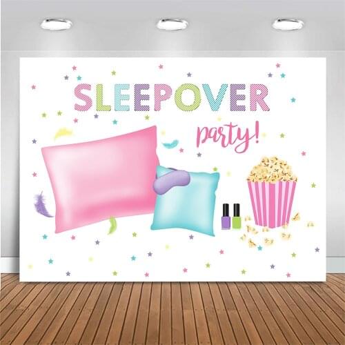 Mocsicka Sleepover Party Backdrop Little Star Pillow Popcorn Girl Movie Night Party Decoration Photo Background for Photo Studio