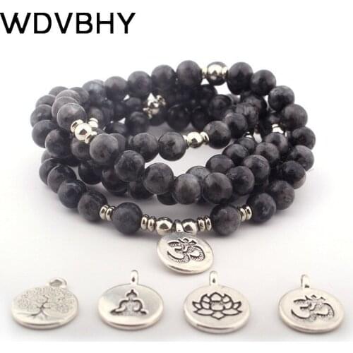 Fashion Women Paracord Bracelet Matte Frosted Amazonit Pearls With Lotus Om Yoga Buddha Charm Bracelet 108 Mala Necklace