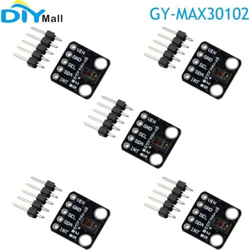 5pcs GY-MAX30102 Heart Rate Click Pulse Oxygen Concentration Sensor Module 3-5V Black Board for Arduino UNO Nano