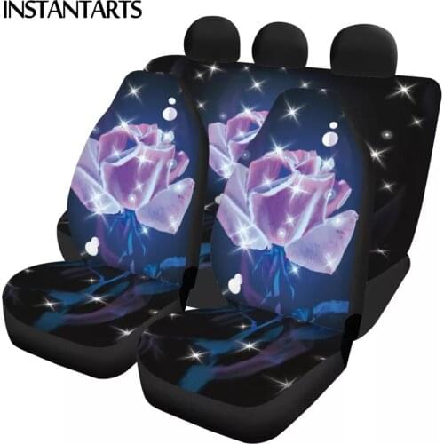INSTANTARTS Fashion Shiny Rose Prints Washable Car Seat Protector for Car Heavy-Duty Front/Back Car Seat Covers Car Seat Cushion
