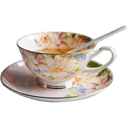 Ceramic Coffee Cup Set Bone China Tea Cups And Saucers With Spoon Porcelain Drinkware