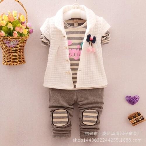 New 2016 Autumn Clothes Girls Cotton Suit 0-1-2-3 - Year - Old Baby Clothing Air Layer Long Sleeve Three-piece Suit