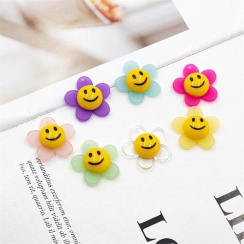 New style 50pcs/lot 25mm Smiley core cartoon sunflowers shape resin flowers diy jewelry earring/garment pendant accessory