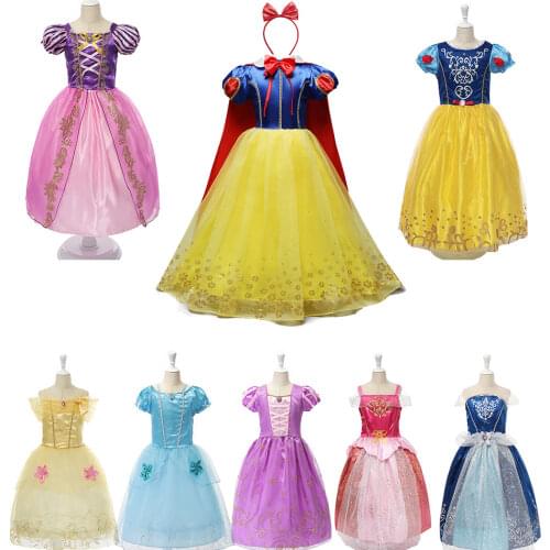 Party Clothes for Girl Princess Dress Snow White Girls Frock Cosplay Belle Sofia Gown Summer Dress Girls Fancy Vestido