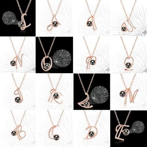 Rose Gold Love Memory Projection Necklace For Women Gift 26 A-Z Letters 100 Languages I Love U Necklace Jewelry Best Gifts